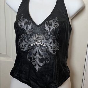 GORGEOUS Vintage Small Leather Harley Davidson Halter Top